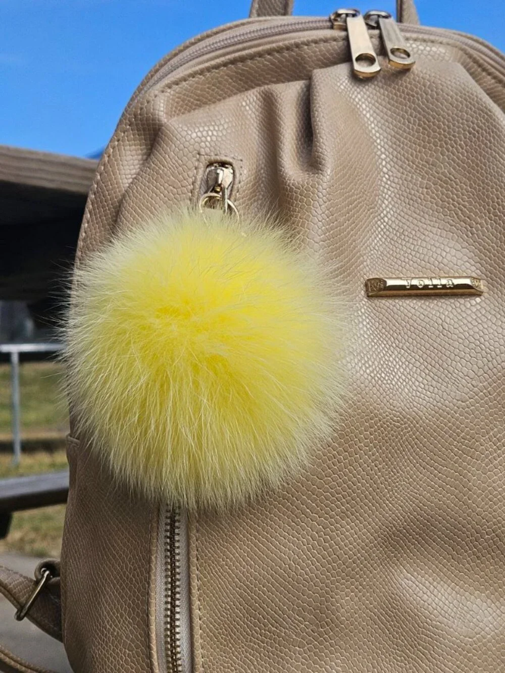 Yellow Real Fox Fur Keychain, Soft Fur Bag Charm